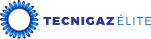 Logo Tecnigaz. Logo bleu tecnigaz. Entreprise chauffage. Entreprise chauffe piscine.
