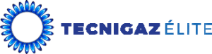 Logo Tecnigaz. Logo bleu tecnigaz. Entreprise chauffage. Entreprise chauffe piscine.